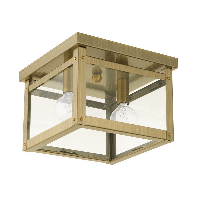 Milford 2-Light Square Flush Mount in Antique Brass