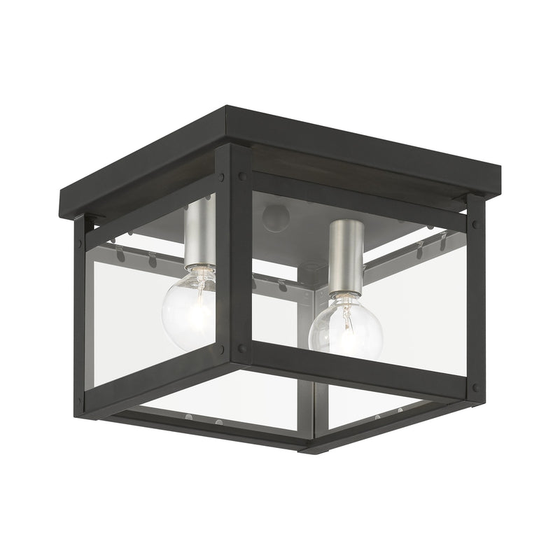 Milford 2-Light Square Flush Mount in Black with Brushed Nickel Finish Candles