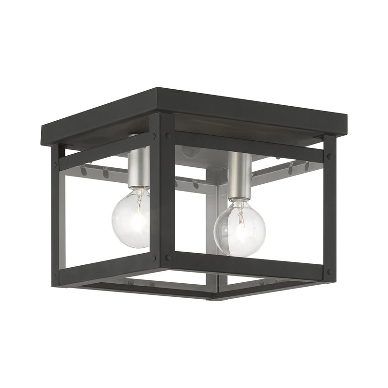 Milford 2-Light Square Flush Mount in Black with Brushed Nickel Finish Candles