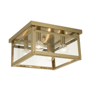 Milford 4-Light Square Flush Mount in Antique Brass