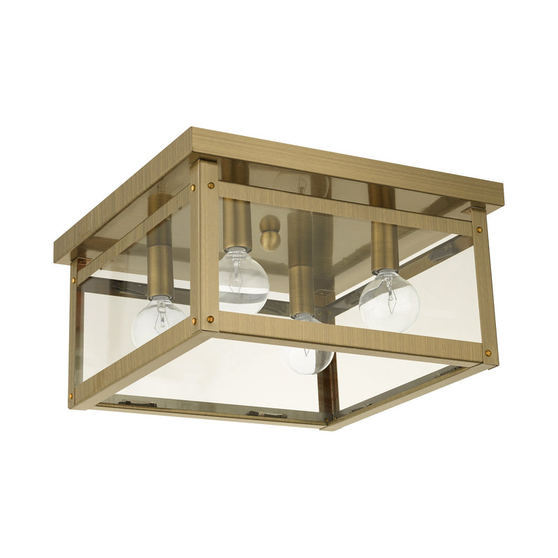 Milford 4-Light Square Flush Mount in Antique Brass
