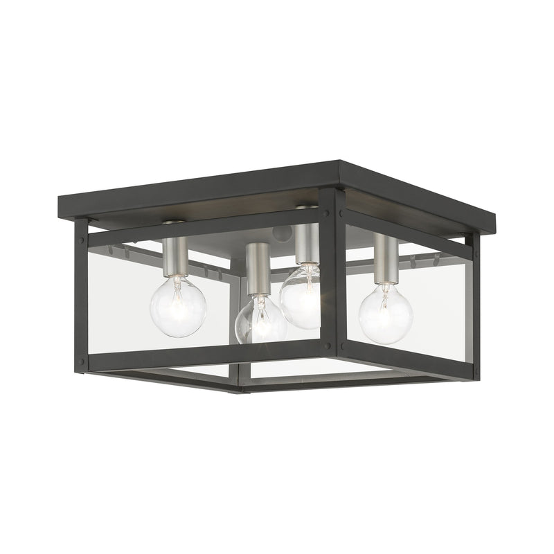 Milford 4-Light Square Flush Mount in Black with Brushed Nickel Finish Candles