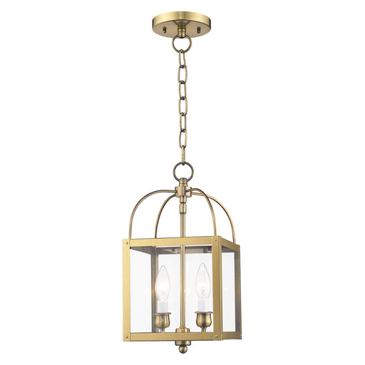Milford 2-Light Convertible Mini Chandelier / Semi-Flush Mount in Antique Brass