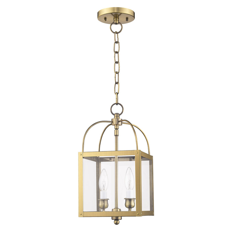 Milford 2-Light Convertible Mini Chandelier / Semi-Flush Mount in Antique Brass