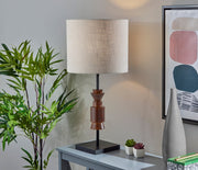 Elton Table Lamp in Black + Walnut Wood Rubber Wood