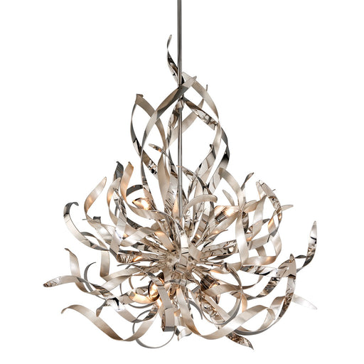 Graffiti 6-Light Pendant in Silver Leaf Polished Stainless with Smoke Glass - Lamps Expo