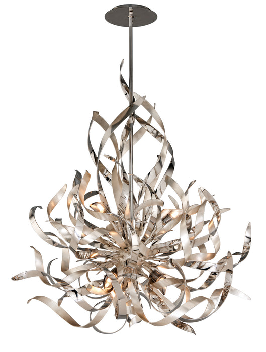 154-46- Graffiti 6-Light Pendant in Silver Leaf Polished Stainless with Smoke Glass by Corbett Lighting