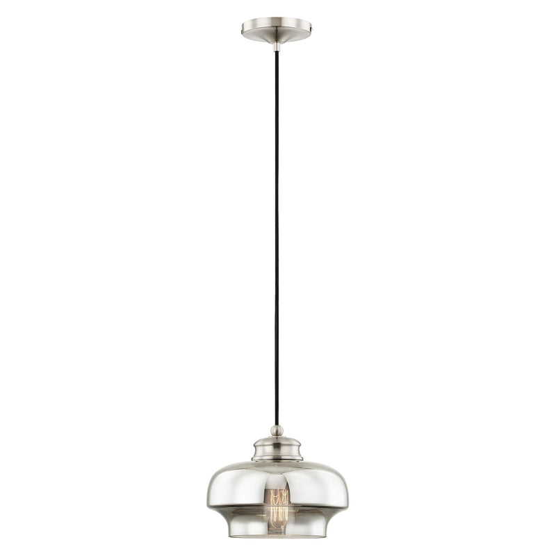 Hand Blown Art Glass 9.25" Mini Pendant in Brushed Nickel