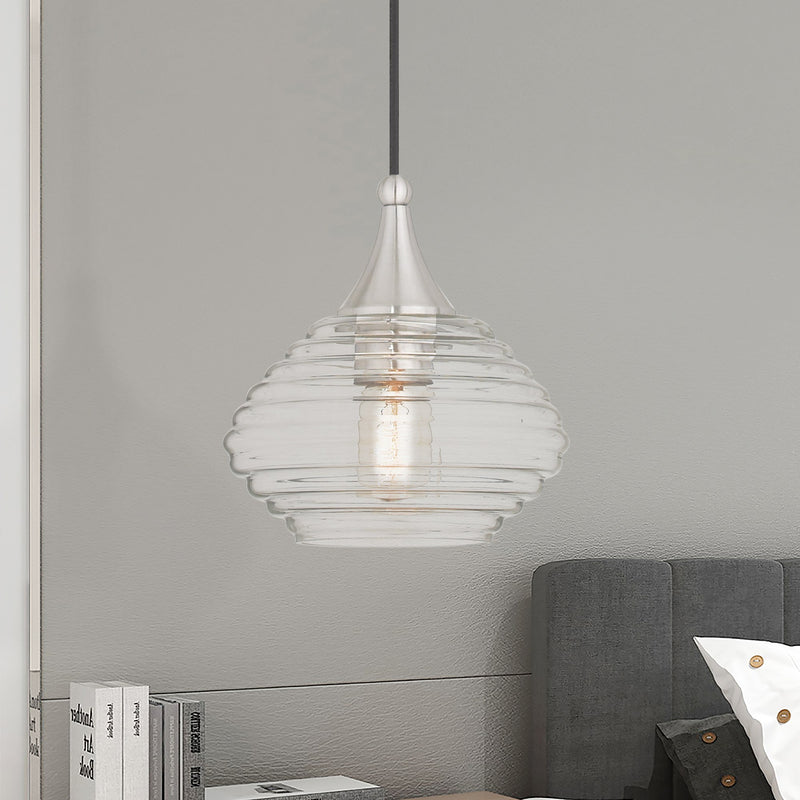 Hand Blown Art Glass 8.25" Mini Pendant in Brushed Nickel