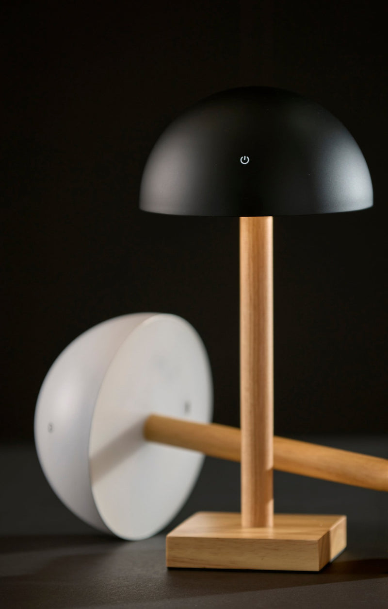 Nash LED Cordless Table Lamp in Black & Natural Wood