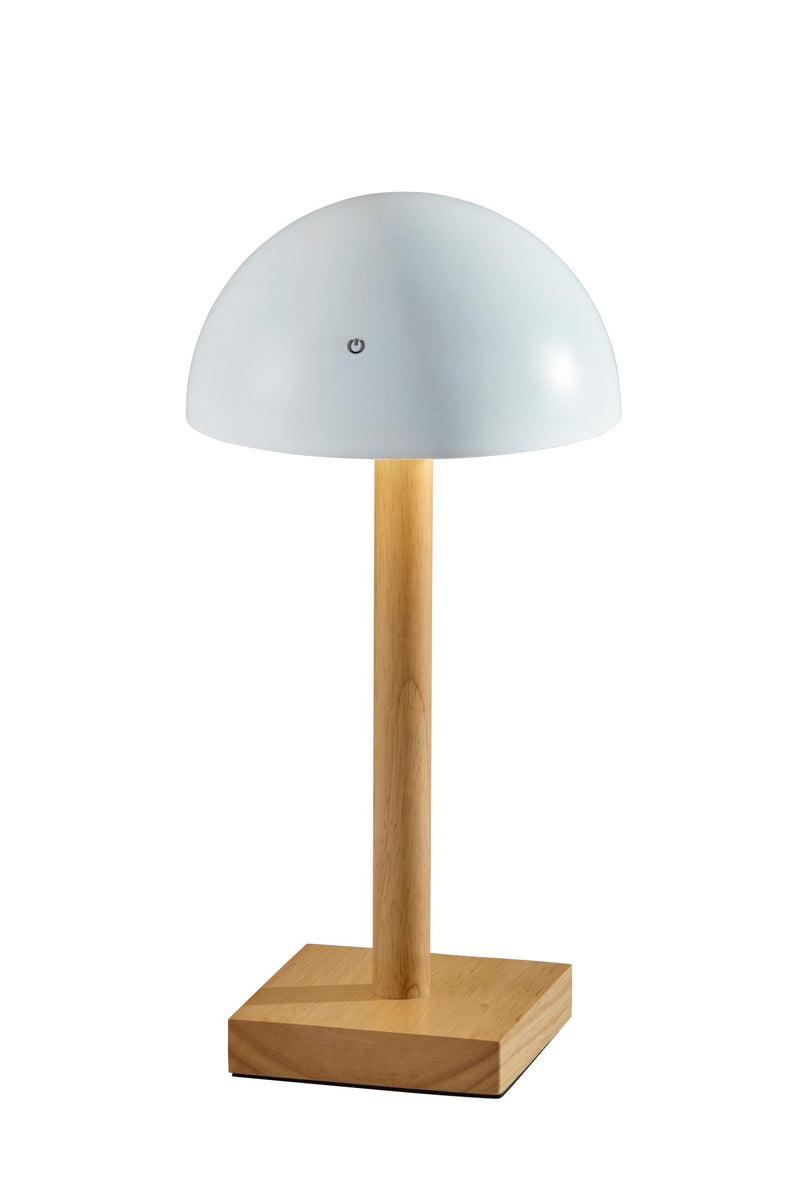 Nash LED Cordless Table Lamp in White & Natural Wood