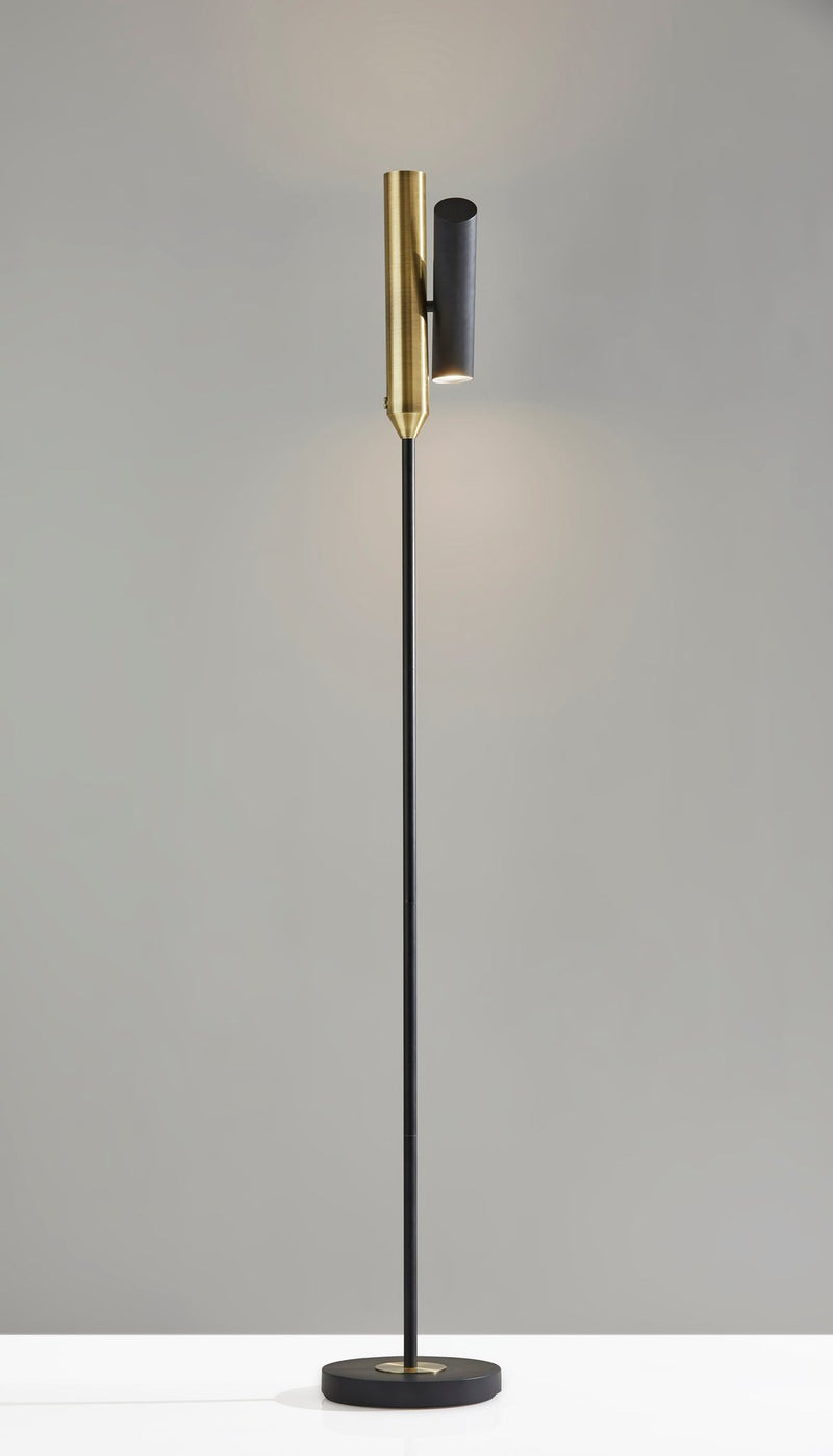 Vega LED Torchiere Floor Lamp in Black W. Antique Brass