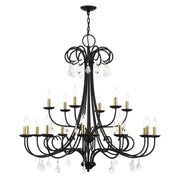 Daphne 18-Light Grande Foyer Chandelier in Black with Antique Brass Finish Accents