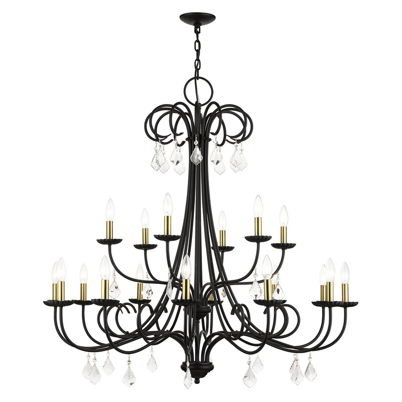 Daphne 18-Light Grande Foyer Chandelier in Black with Antique Brass Finish Accents