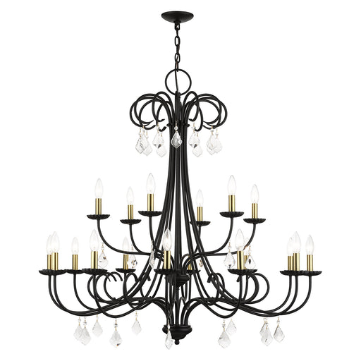 Daphne 18-Light Grande Foyer Chandelier in Black with Antique Brass Finish Accents