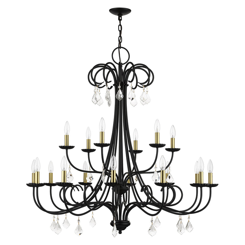 Daphne 18-Light Grande Foyer Chandelier in Black with Antique Brass Finish Accents