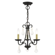 Daphne 3-Light Mini Chandelier in Black with Antique Brass Finish Accents