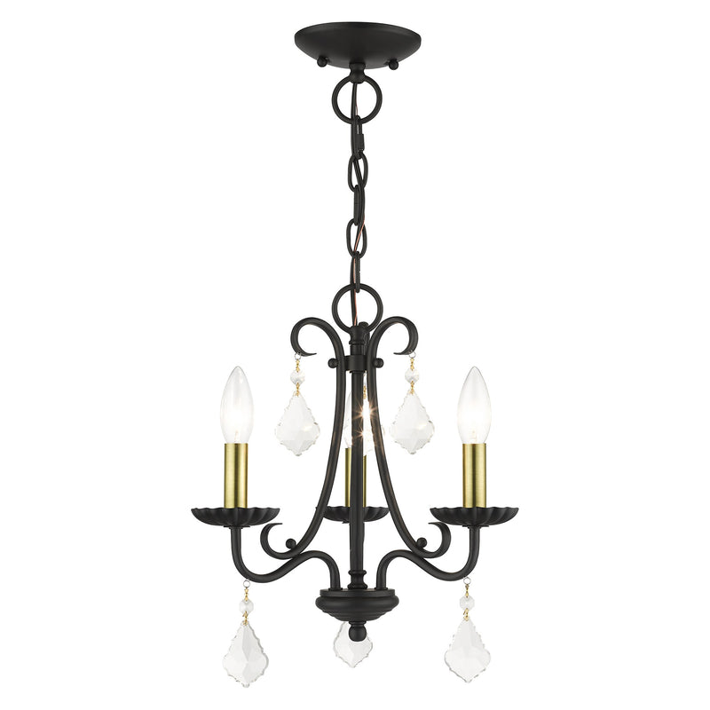 Daphne 3-Light Mini Chandelier in Black with Antique Brass Finish Accents