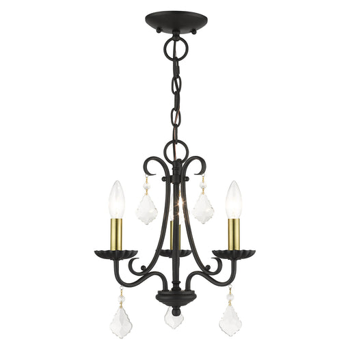 Daphne 3-Light Mini Chandelier in Black with Antique Brass Finish Accents