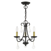 Daphne 3-Light Mini Chandelier in Black with Antique Brass Finish Accents