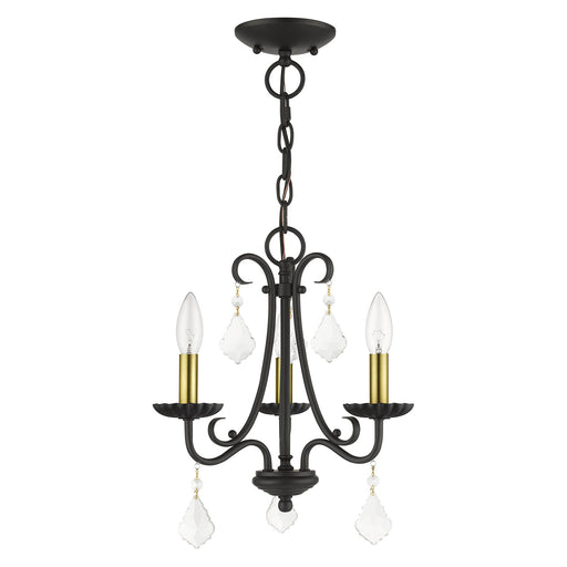 Daphne 3-Light Mini Chandelier in Black with Antique Brass Finish Accents
