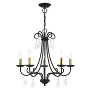 Daphne 5-Light Chandelier in Black with Antique Brass Finish Accents