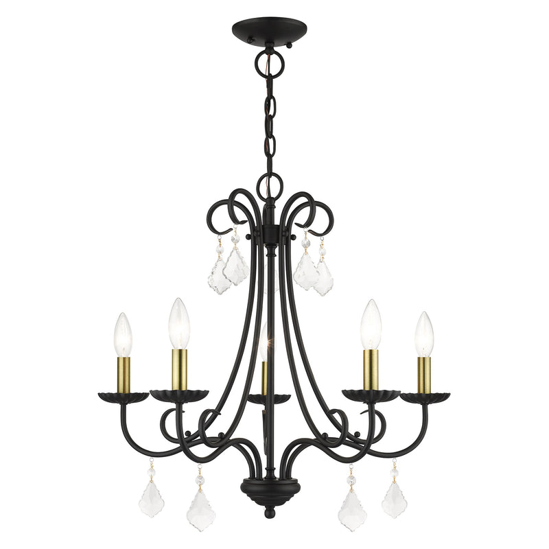 Daphne 5-Light Chandelier in Black with Antique Brass Finish Accents