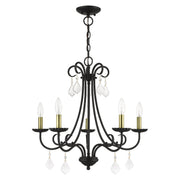 Daphne 5-Light Chandelier in Black with Antique Brass Finish Accents