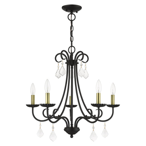 Daphne 5-Light Chandelier in Black with Antique Brass Finish Accents