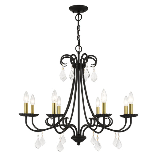 Daphne 8-Light Chandelier in Black with Antique Brass Finish Accents