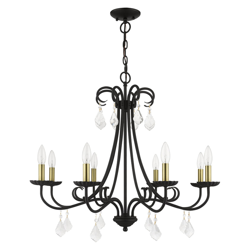 Daphne 8-Light Chandelier in Black with Antique Brass Finish Accents