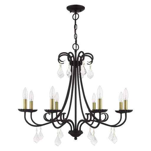 Daphne 8-Light Chandelier in Black with Antique Brass Finish Accents