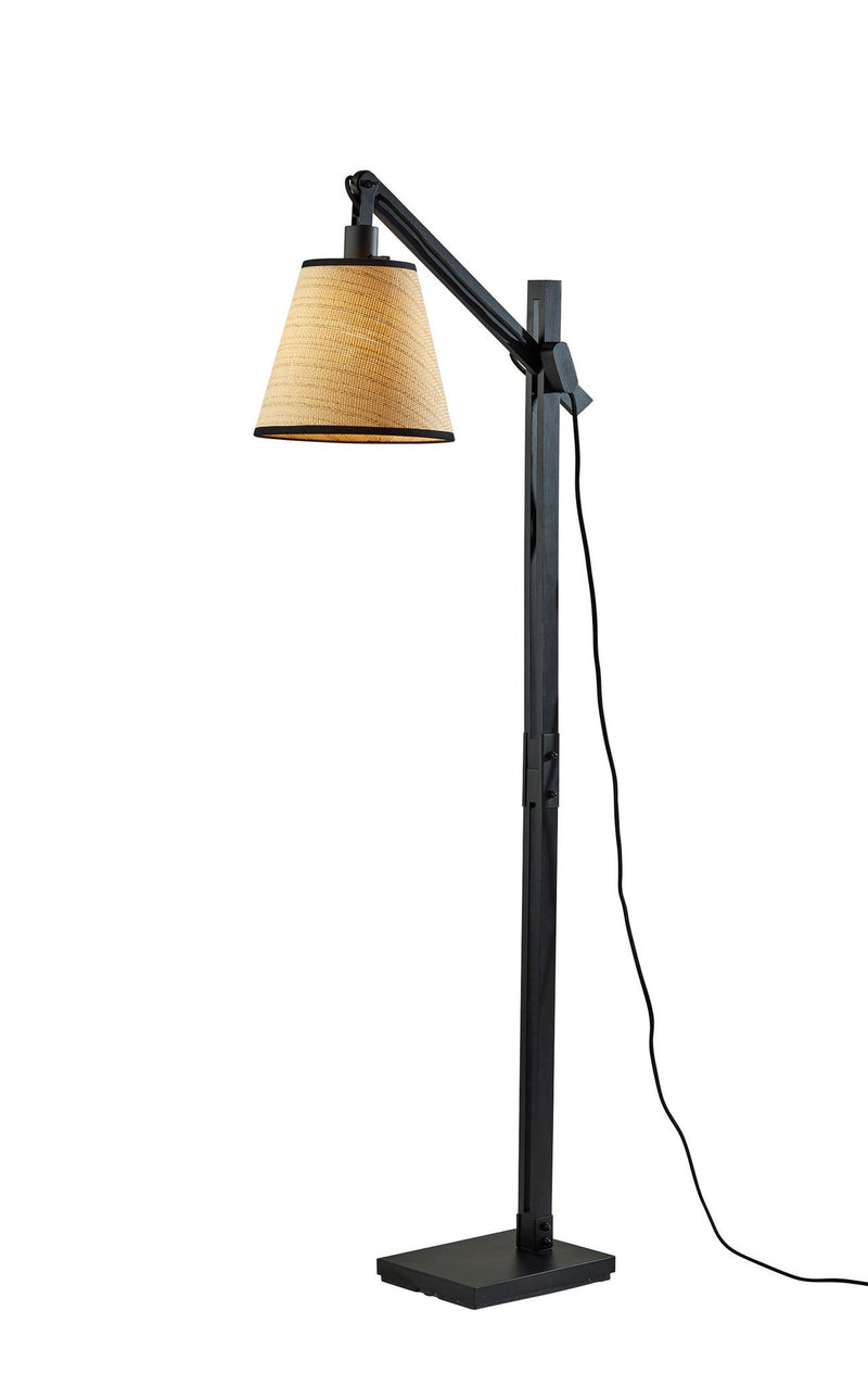 Walden Swing-Arm Floor Lamp in Black & Black Wood
