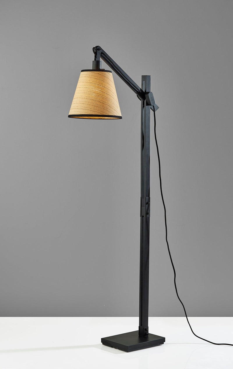 Walden Swing-Arm Floor Lamp in Black & Black Wood