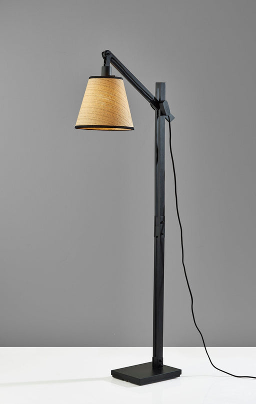 Walden Swing-Arm Floor Lamp in Black & Black Wood