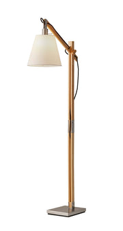 Walden Swing-Arm Floor Lamp in Natural Rubber Wood
