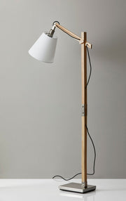 Walden Swing-Arm Floor Lamp in Natural Rubber Wood