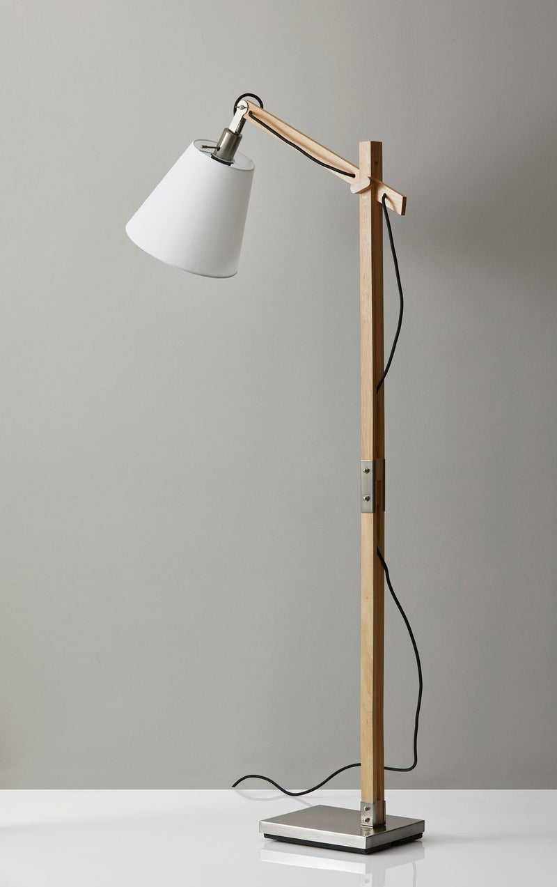 Walden Swing-Arm Floor Lamp in Natural Rubber Wood