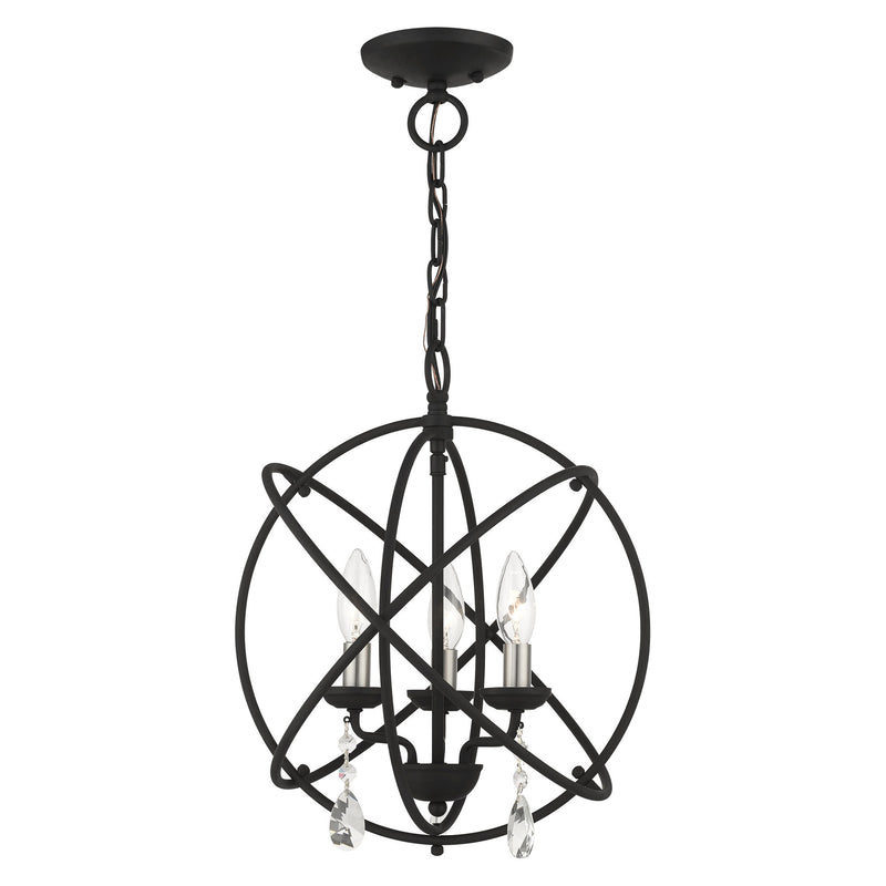 Aria 3-Light Convertible Chandelier / Semi-Flush Mount in Black with Satin Nickel Candles