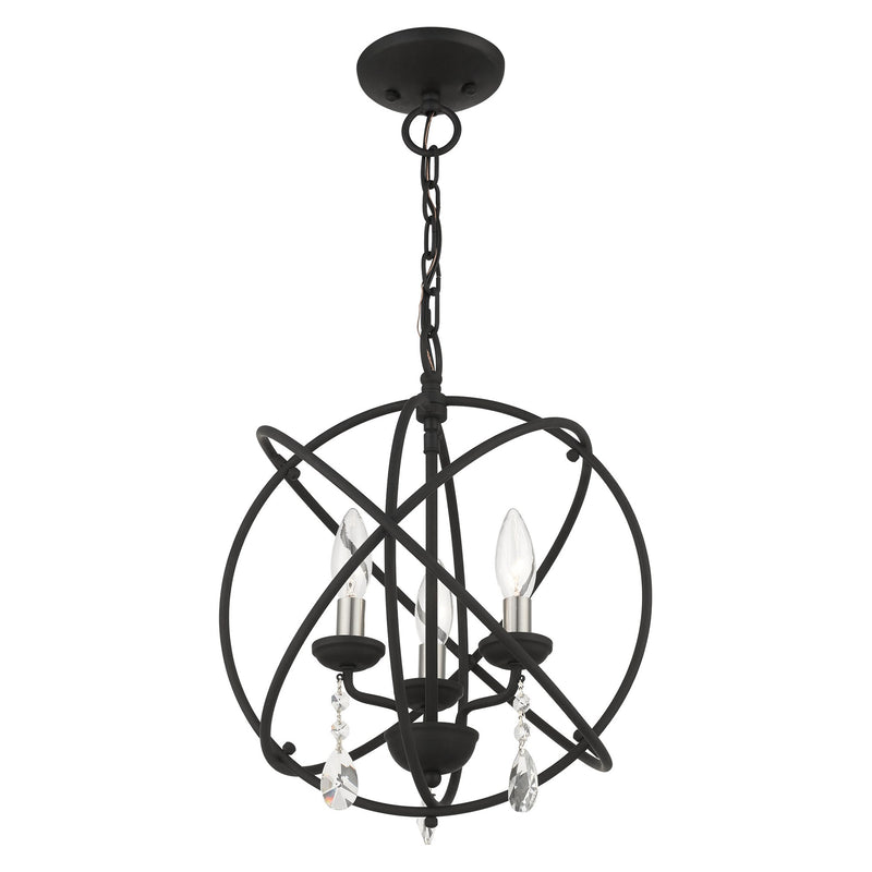 Aria 3-Light Convertible Chandelier / Semi-Flush Mount in Black with Satin Nickel Candles