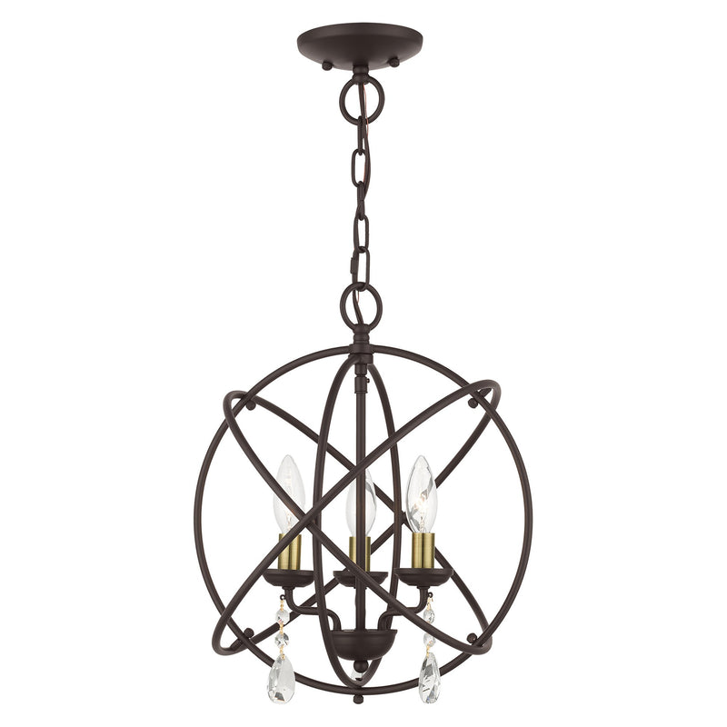 Aria 3-Light Convertible Chandelier / Semi-Flush Mount in Bronze with Antique Brass Candles