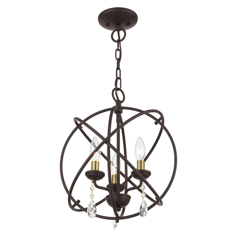 Aria 3-Light Convertible Chandelier / Semi-Flush Mount in Bronze with Antique Brass Candles