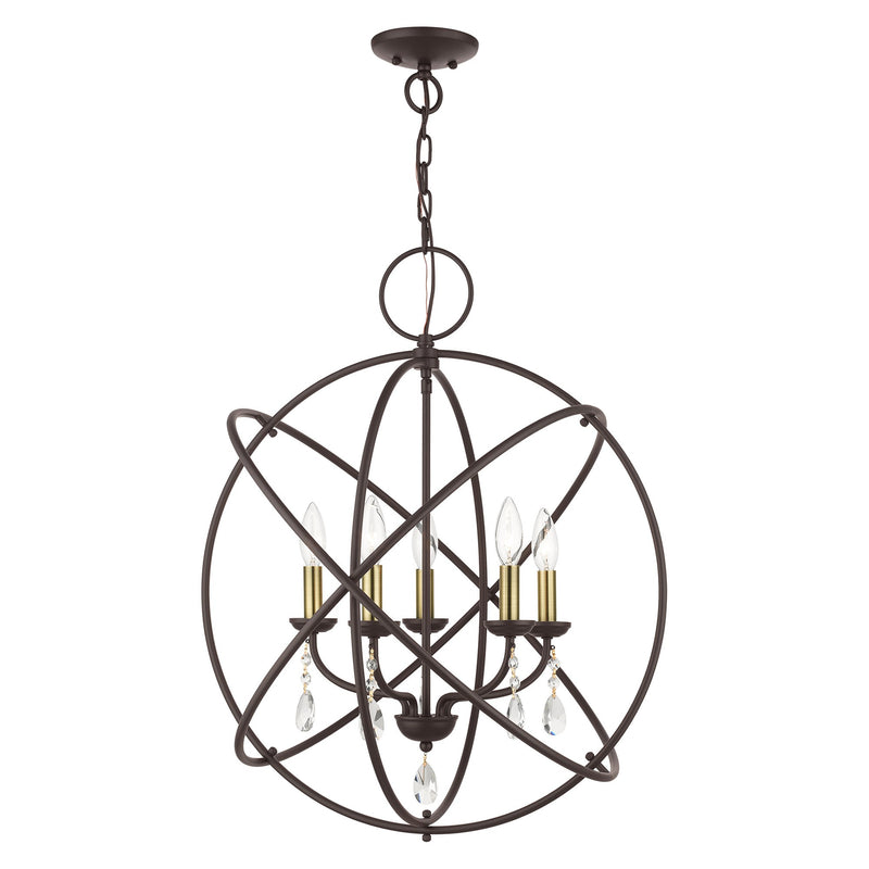 Aria 5-Light Chandelier in Bronze with Antique Brass Candles