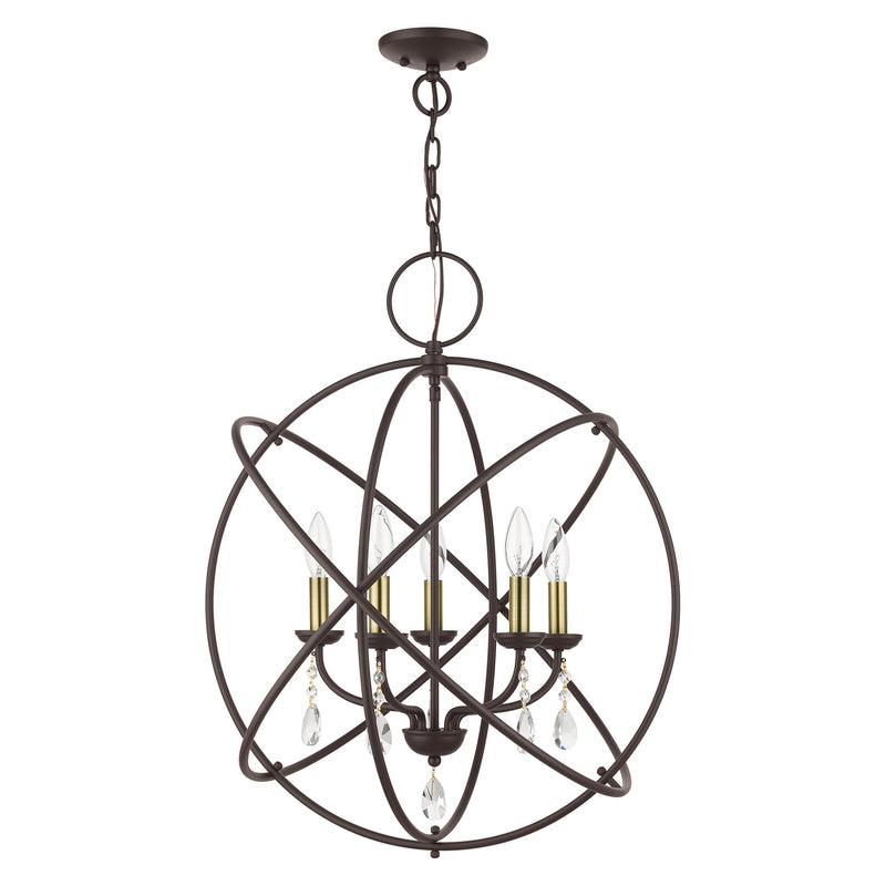 Aria 5-Light Chandelier in Bronze with Antique Brass Candles