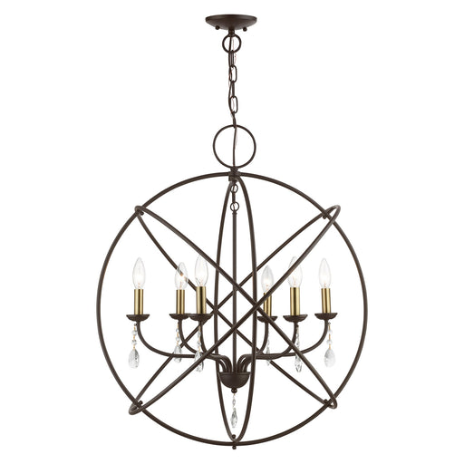 Aria 6-Light Globe Chandelier in Bronze with Antique Brass Finish Candles