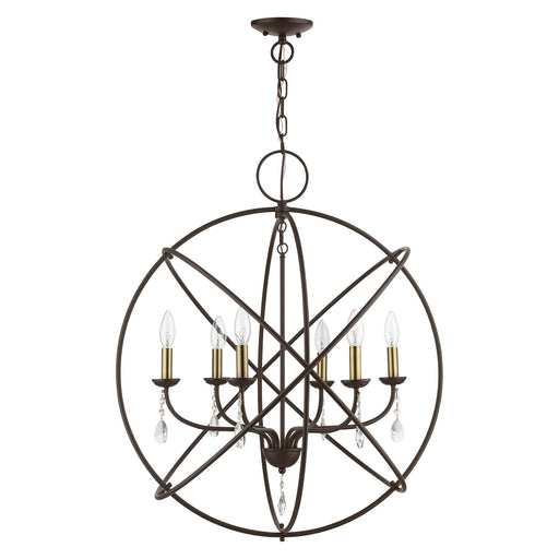 Aria 6-Light Globe Chandelier in Bronze with Antique Brass Finish Candles