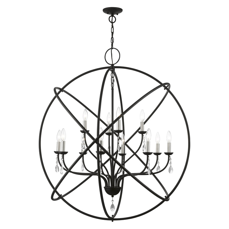 Aria 12-Light Grande Foyer Chandelier in Black with Brushed Nickel Finish Candles