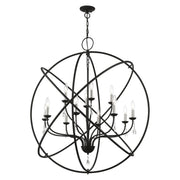 Aria 12-Light Grande Foyer Chandelier in Black with Brushed Nickel Finish Candles
