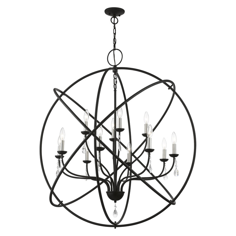 Aria 12-Light Grande Foyer Chandelier in Black with Brushed Nickel Finish Candles