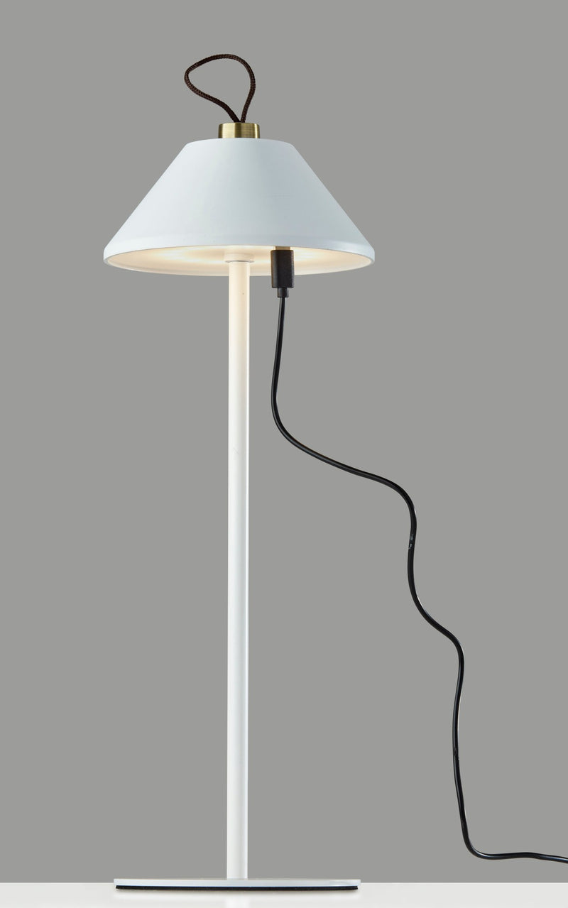 Danny Cordless LED Table Lamp in White & Antique Brass